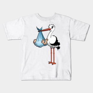 The stork who delivers the baby boy. Vector gender illustration. Kids T-Shirt